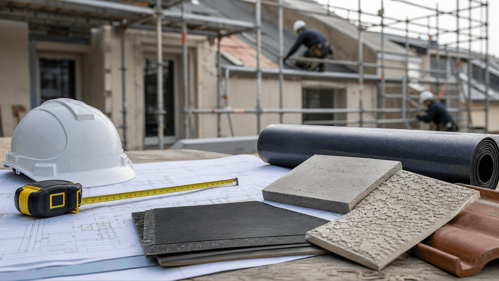 Plans et échantillons de matériaux pour coordination de chantier COREBAT